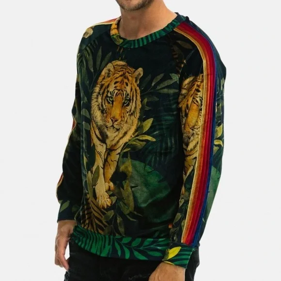 NWOT! Aviator Nation Unisex Jungle Classic Velvet Sweatshirt - Black Tiger - Picture 5 of 11
